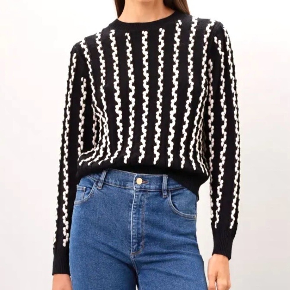 Jason Wu Neutral Stitch Sweater Crew Stripe Black Minimalist Quiet Luxury